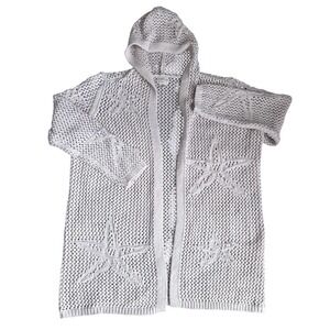Nicole Miller Artelier Crochet Open Knit Cardigan Starfish Boho Hood Long XL *